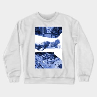 the blue urban city in ecopop collage art Crewneck Sweatshirt